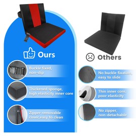 Soft Wheelchair Seat Cushion for Adults Washable Wheelchair Cushions for Seniors Wheelchair Pads Cushions Thick for Seat Non-Slip and Lumbar Support (Black + Red)