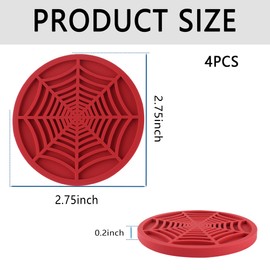 4PCS Silicone Car Coasters,Unique Spider Web Non-Slip Car Cup Holder Coaster Car Interior Accessories,Universal 2.75 Inch Car Drink Coaster for Women Men (Red)