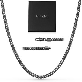 RTZN® Cuban Link Chain for Men – 5mm Black Chain Necklace – Premium Diamond-Cut Stainless Steel Black Necklace for Men – NON-TARNISH & 100% Waterproof Men Jewelry Necklace (22" Inches)