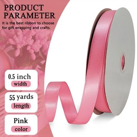FQTANJU Pink Satin Ribbon Double Faced Satin 1/2 inch x Continuous 55 Yards Ribbon for Gift Wrapping Wedding Party Wreath Bows Bouquet Floral Arrangement Home Decoration