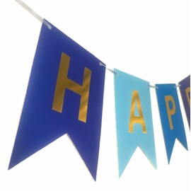 Happy Birthday Banner Blue Bunting Birthday Decorations for Men Boys Women Girls Birthday Sign with Shimmering Gold Foil Letters Party Supplies