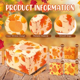 Humyoun 100 Pcs Fall Cookie Boxes with Window, Autumn Maple Leaf Pumpkin Desserts Gift Boxes Paper for Fall Harvest, Thanksgiving Party, Wedding, Birthday Supplies