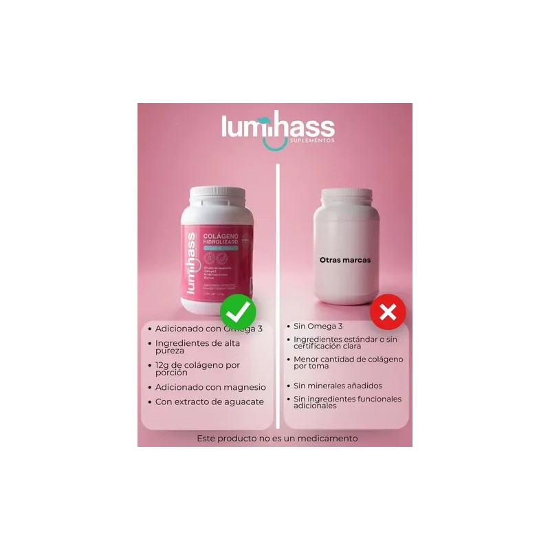 Colágeno Hidrolizado Lumihass Sabor Fresa Porciones Adicionado Omega Extracto Aguacate