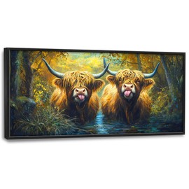 Highland Cow Large Decor Wall Art Framed Pictures for Living Room, Animal Oversized Canvas Print Painting Modern Extra Large Framed Artwork for Bedroom Office Home Decor 60"x30"