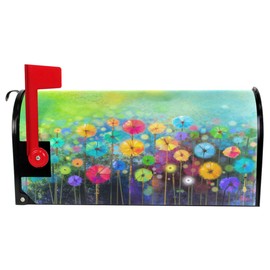 Seasonal Nature Spring Summer Autumn Winter Flowers Mailbox Covers Standard Size Abstract Floral Watercolor Rainbow Dandelion Poppy Magnetic Mail Wraps Cover Letter Post Box 21" Lx 18" W