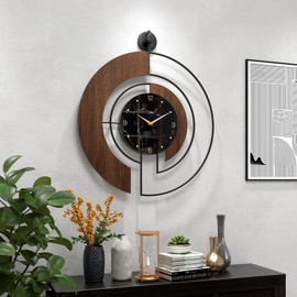 VIVIFLYSE Modern Walnut Marble Dial Wall Clock, Large Wood Metal Frame Silent Non Ticking Wall Clocks for Living Room, Bedroom Decoration, Contemporary Home Wall Decor Gift Idea, 29.5 in
