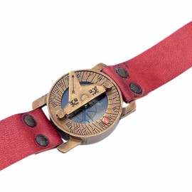 Nautical Comfort Wearable Antique Sundial Compass Brass and Leather Wrist Compass Portable Sundial Device Navigational Instrument, Brown, Small, Vintage