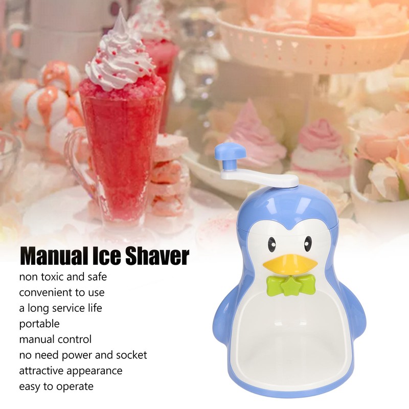 Shaved Ice Machine ABS Penguin Shape Blue Household Portable Manual