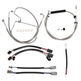 Prewired Extended 14" Handlebar Cables Set NO ABS Clutch Cable Brake Line Extension Kit for Harley 2021-2023 Road King/Electra Glide/Street Glide/Road Glide NO ABS, Chrome