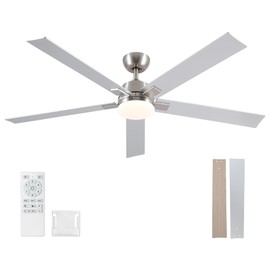 60 Inch Ceiling Fans with Lights and Remote, 6 Speed Reversible DC Motor, 3CCT Dimmable LED, 5 Blades, Brushed Nickel Modern Ceiling Fan for Bedroom, Living Room & Covered Outdoor, Includes Downrod
