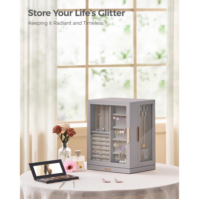 Glimmloop 360° Rotating Jewelry Box with 5 Drawers, Spacious Vertical