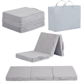 Givjoy Foldable Floor Mattress for Kids, Toddler Washable Tri Folding Floor Nap Mat for Sleeping Daycare, Child Trifold Futon Sofa Bed with Storage Bag for Girls and Boys