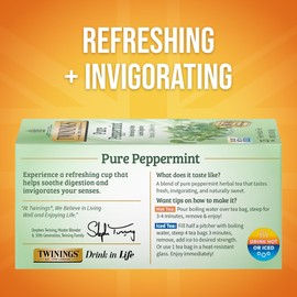 Twinings Pure Peppermint Herbal Tea Individually Wrapped Bags, 25 Count (Pack of 6), Fresh Minty Flavour, Naturally Caffeine-Free, Enjoy Hot or Iced, 150 Teabags