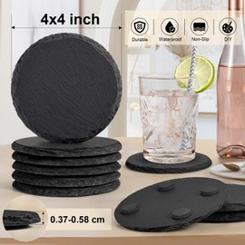 24 Pieces Slate Coasters, MAPRIAL 4 Inch Round Coasters for Drinks Rustic Coasters Set Black Stone Coasters Bulk, Laser Engraving Blanks with Anti-Scratch Backing for Engraver, Home Decor, Bar, Gifts