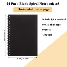 MIVIDE 24 Pack Black A5 Spiral Notebook, 8.2 x 5.7 Inch 120 Pages Hardcover Spiral Lined Notebook Journal, Lined Travel Bulk Writing Paper Notebook for School Business Office Supplies