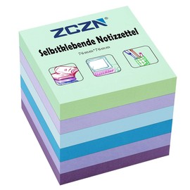 ZCZN ZCZN Haftnotiz Sticky Notes Selbstklebende Haftnotizzettel Notizzettel Klebezettel 6 Blöcke, 80 Blatt, 76 x 76 mm, 5 Farben (hellgrün, hellviolett, hellblau, blau, lila)