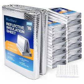 [Tape Included] BlueStars 16PCS 6mm Garage Door Double Bubble Insulation Sheet 24”x48” Insulation Panels for Garage Attics Walls - Reflective Aluminum Radiant Barrier Thermal Insulation Shield