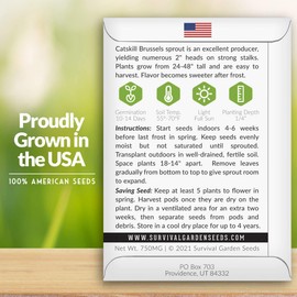 Survival Garden Seeds - Catskill Brussels Sprouts Seed for Planting - 3 Packs with Instructions to Plant and Grow Tasty Cruciferous Vegetables in Your Home Vegetable Garden - Non-GMO Heirloom Variety