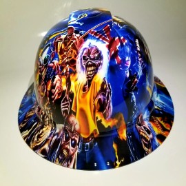 Pyramex FULL BRIM Hard Hat custom hydro dipped IRON  MAIDEN EDDIE COLAGE NEW SUPERSICK