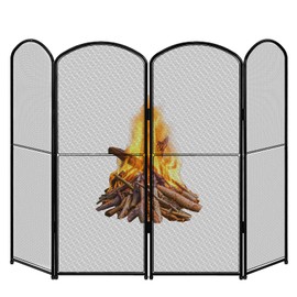 Fireplace Screen Stand Black 4 Panel Fireplace Cover Metal Fire Spark Guard Cover Foldable Decorative Fireplace Screen for Home Indoor Fireplace, Black (47.8" W x 31" H)