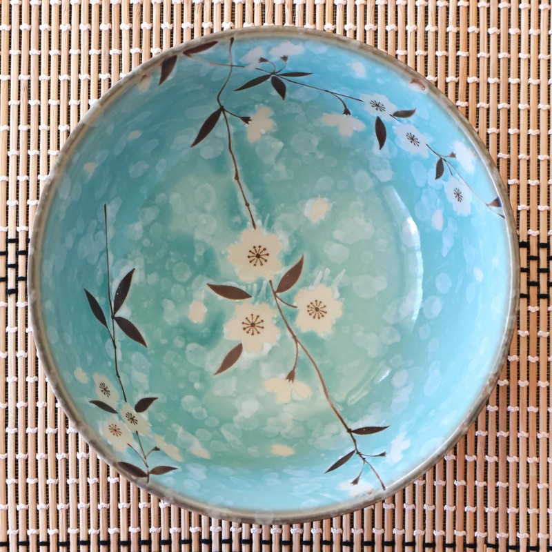 Japanese Ramen Bowl – [Light Blue Cherry Blossoms], 6.6-inch Ceramic