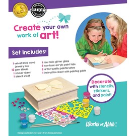 MasterPieces Works of Ahhh Real Wood Large Acrylic Paint & Craft Kit, Jewelry Box with Bow, Mom's Choice Award, for Ages 4+, One Color (21636)
