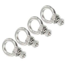 sourcing map M6 1/4"x0.47" Stainless Steel Eye Bolts Threaded Screw Eyebolt Shoulder Ring with Nuts Washers for Lifting Hanging, 4 Set