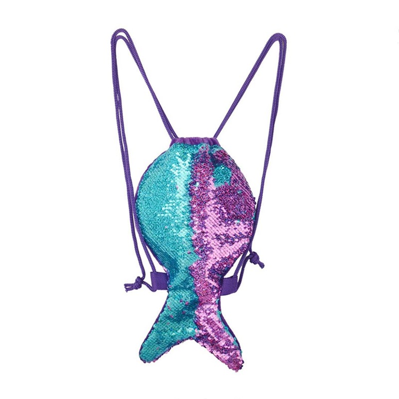 Xlabor Mermaid Drawstring Children Girls Tail Sequins Backpack Magic Reversible