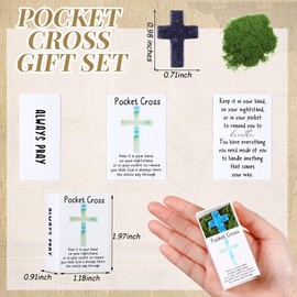 Motipuns 36 Set Pocket Hug Token Gifts Natural Cross Shaped Crystal Stones Pocket Prayer Box Mini Jesus Figurines in Bulk Church Favor for Adults Men