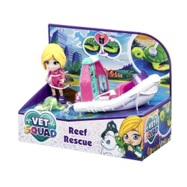 Vet Squad Reef Rescue-Emily & Boat, 3 Inch Articulated Vet Figure with Vehicle, pet and Accessories