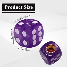 QZTYTY 4PCS Dice Tire Valve Stem Caps, Car Tire Air Valve Caps, Corrosion Resistant Leak-Proof Tire Air Cap Set, Universal Copper Core Tire Valve Stem Covers for Vehicles (Pearl Purple)