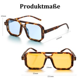 J.Fée Sunglasses Men Retro Sunglasses Women Vintage Fashion Men Women Sunglasses Lightweight Double Bridge Sunglasses UV400 Protection, Leopard #orange blue