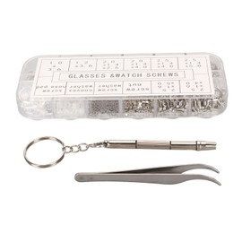1100 Pcs Eyeglasses Repair Kit Stainless Steel Watches Sunglasses Repair Screws with Screwdriver Curved Tweezers