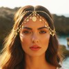 Aukmla Boho Head Chain Shell Headpiece Layered Rhinestone Forehead Headband