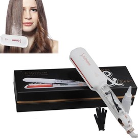 2 in 1 Straightening Curling IronSteam Hair Straightener Infrared Care Ceramic Coated 2 Inch Ceramic Steam Flat Iron Tourmaline Vapor Straightening Styling Dual Voltage Control Temp