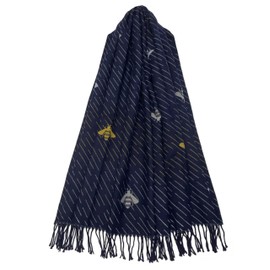 GFM® Cashmere Texture Bumble Bees Shawl Scarf for Autumn Winter (S2-Navy) (BESHL-FS-7319-C-GHNL)