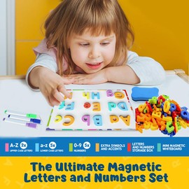 Magnetic Letters and Numbers,108 Pcs Fridge Magnets for Kids Alphabet Magnets Magnetic Numbers Magnetic Scrabble Letters for Fridge and Magnetic Board for Educational Learning Tools for Kids