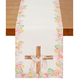 NUKAYAI Easter Table Runner Egg Cross Lily Flowers Home Indoor Decorations, Spring Table Runner Party Seasonal Decoration Easter for Kitchen Dining Decor 72x13 Inch