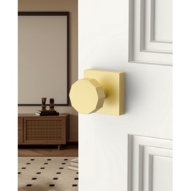 Asidrama 1 Pack Privacy Gold Door Knob with Lock, Brush Gold Door Knobs Interior for Bedroom or Bathroom, Heavy Duty Brush Gold Door Handle for Left Right Sided Doors