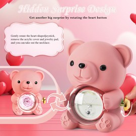 Eternal Rose Teddy Bear Gift Box with I Love You Necklace, Preserved Rose Flowers Surprise Box Roses Teddy Bear Gifts for Women Girlfriend Mother Wife Anniversary, Birthday, Valentine's Day, Mother's