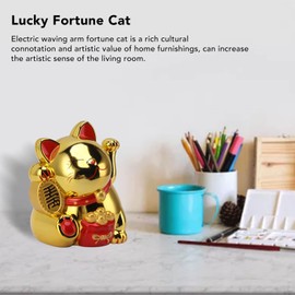 Maneki Neko, Lucky Fortune Cat, Vivid and Lovely Fortune Cat with Electric Waving Arm, Battery Operated, Artistic Cat Statue Decoration for Decorating Office, Living Room, Car (MLY11020-4 Gold)
