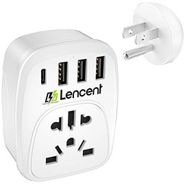 World to US Plug Adapter with 3 USB & 1 PD Type-c Quick Fast Charger Ports, LENCENT Type B European EU Europe/UK/Australia/China to USA American Canada Japan Outlet Power Adaptor Travel Plug Converter