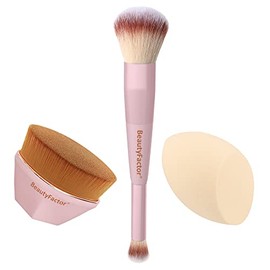 Set de Brochas de Maquillaje - 3 Piezas Kabuki, Rubor, y Corrector Brochas Mezcladoras Con Esponja para Base, Crema, y Polvo - Calidad Profesional,...