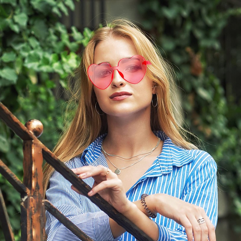 Maxdot 5 Pcs Summer Heart Shaped Sunglasses Rimless Heart Glasses