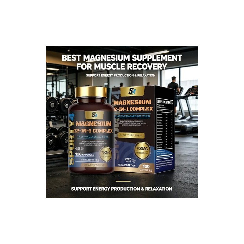 Magnesium 12-in-1 Complex, 700mg with Magnesium Glycinate, Citrate, Malate, Oxide,
