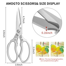 Amogto Kitchen Scissors,Multi-purpose Kitchen Shears,Heavy Duty Sharp Stainless Steel Food Scissors,Kitchen Accessories Cooking Scissors for Meat Chicken Fish Poultry Herb Salad Pizza