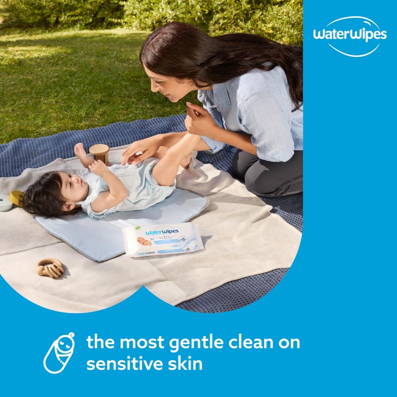 WaterWipes Sensitive+ Newborn & Baby Wipes, 3-In-1 Cleans, Cares, Protects,