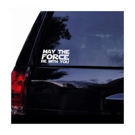 Sandfren May The Force Be with You Car Decal, 2PCS 7.3" x 3.5" Waterproof Vehicle Inspirational Sticker for Bumper & Window, Automobile Inspired Graphic Sticker, Universal Fit (White)