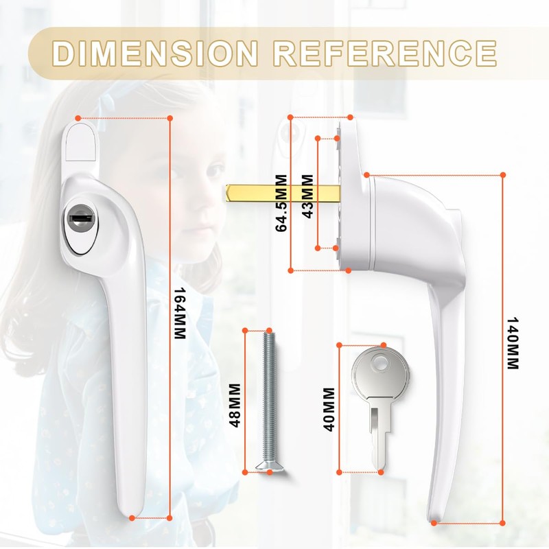 Bwintech 4 Pcs Offset White UPVC Aluminium Window Handle, Right