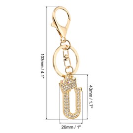PATIKIL Initial Letter Keychain, Letter U Crown Design Charm with Crystal Diamonds Decorative Alphabet Pendants for Bag Backpack DIY Craft, Gold Tone